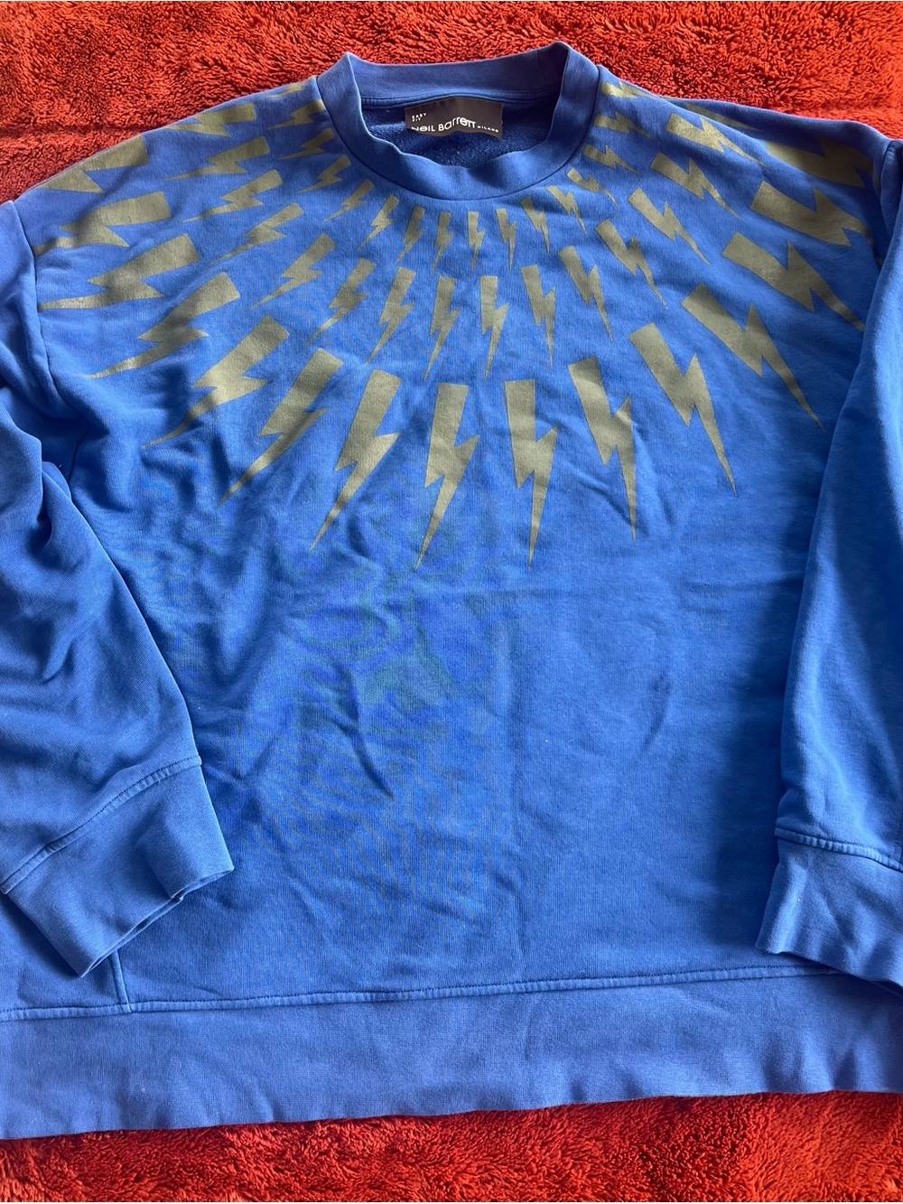 Neil Barrett Royal Blue Sweatshirt with Gold Lightning Motif